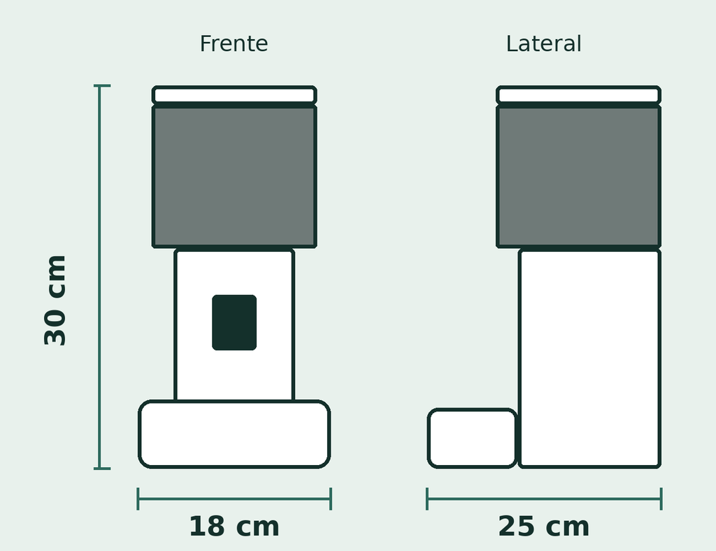 Medidas: 18 cm de ancho, 25 cm de fondo y 30 cm de alto