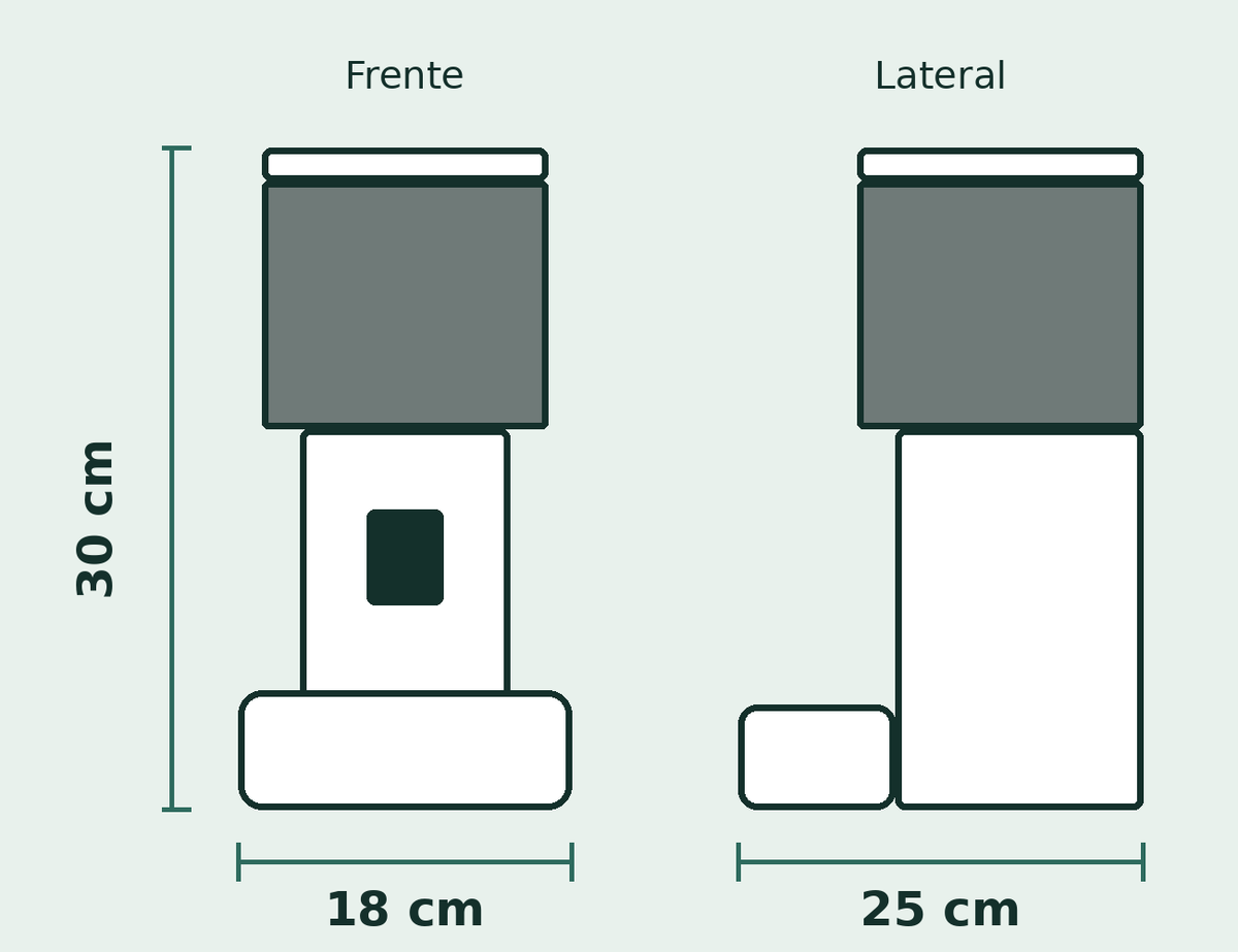 Medidas: 18 cm de ancho, 25 cm de fondo y 30 cm de alto